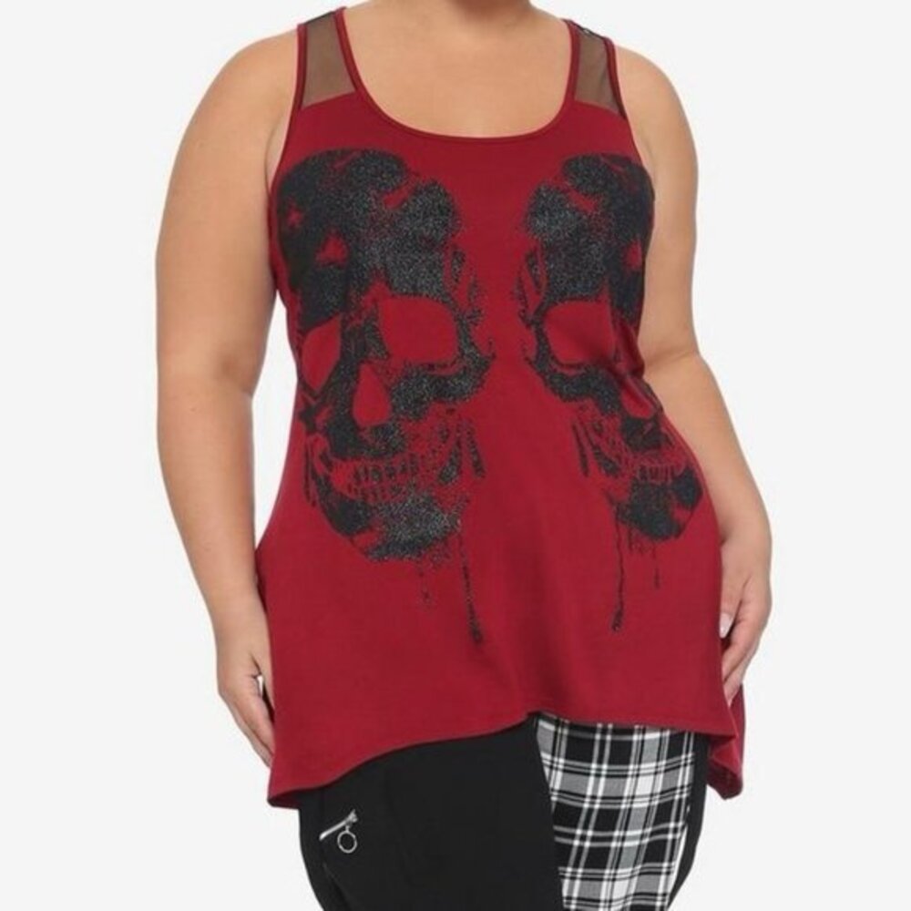 Women’s torrid 3 Burgundy Glitter Skull Shark Bite Tank Top 22 24